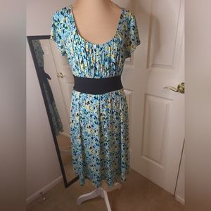 Scarlett - Bright Blue Yellow Black Summer Dress, Size 10